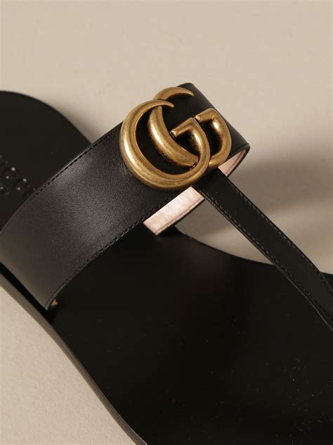 gucci marmont 105 leather sandals black|Gucci Marmont thong sandals sale.